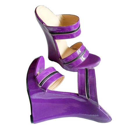 TIKENBST High Heels Women High Wedge Heels Leather Platform Ankle Strap Sandals Summer Fashion,Purple-43