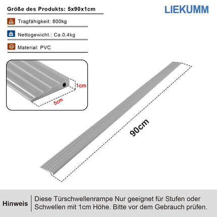 LIEKUMM 1 cm high PVC door threshold ramp, 800 kg load capacity, door threshold ramp for robot vacuum cleaners, wheelchair ramp for indoor and outdoor use, threshold ramp for electric wheelchairs, strollers, garages, gray