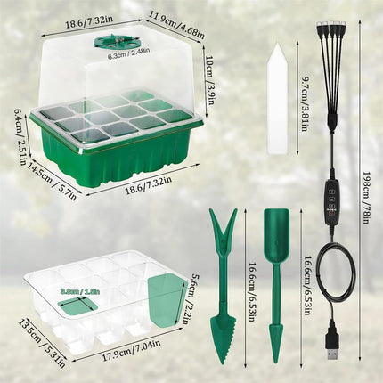 HIULLEN 5 PCS Indoor Greenhouse Propagator with Plant Lamp, Mini Greenhouse Propagation Set with Timer Control, 12 Hole Seedling Starter Trays Greenhouse Propagation Tray