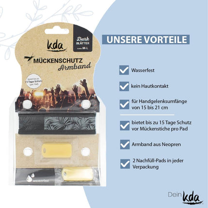 kda Mosquito Repellent Bracelets for Adults Dark Edition - Safe Mosquito Protection - Check &amp; Leaves Design - Nylon (Leaves)