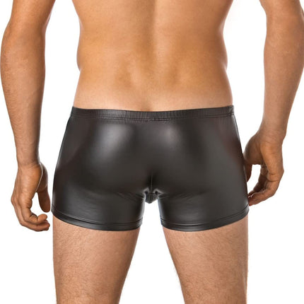 Verano Latex-like Men's Shorts - Vinyl Wetlook Shorts with Fastener, Black, M