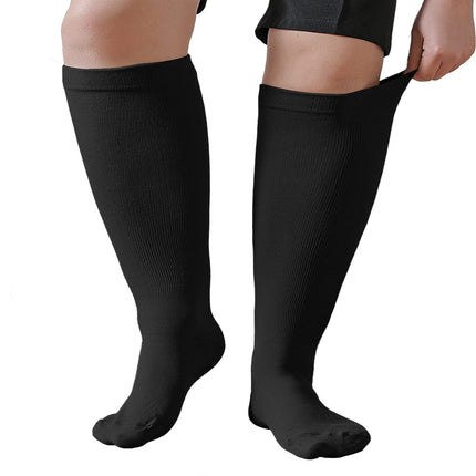 PUTUO Women's Compression Stockings Men's Compression Socks: Thick Calf Support Stockings Men's Compression Socks Women Thrombosis Stockings Plus Size for Sports Flight Travel Black 4XL 1 Pair