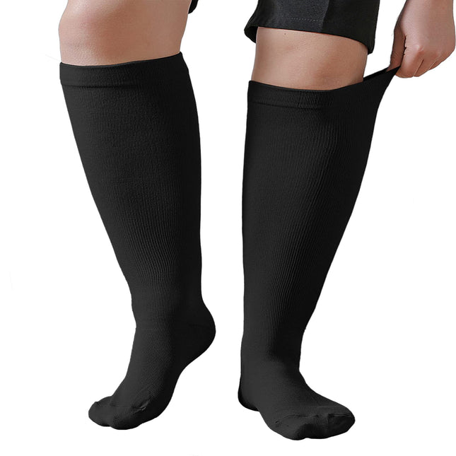 PUTUO Women's Compression Stockings Men's Compression Socks: Thick Calf Support Stockings Men's Compression Socks Women Thrombosis Stockings Plus Size for Sports Flight Travel Black 4XL 1 Pair