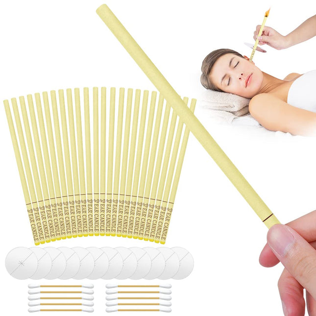 ACWOO Natural Ear Candles, 24 Pieces Earwax Remover Candles Ear Candle Kit, Ear Candles for Cleaning with 12 Protective Discs, Ear Candles for Cleaning and Relaxation, Beige