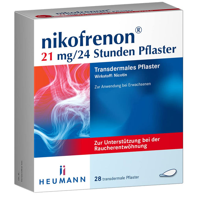 nikofrenon 21 mg/24-hour patch - nicotine patches to support smoking cessation, reduces withdrawal symptoms in nicotine addiction, transdermal patches, 24-hour effect, 28 patches