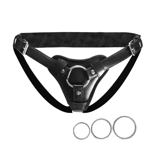Strap-On Leather Harness Sex Toy for Women and Men - Adjustable Plus-Size Strap-On with Plush Lining and Three Metal Rings - Ideal for Lesbian and Gay Couples for Pegging Games