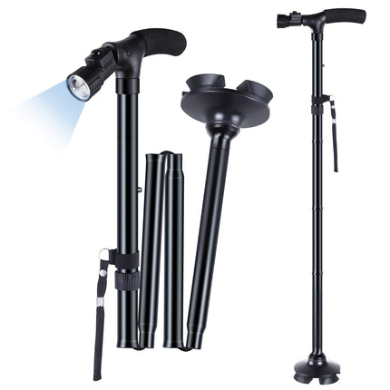 Walking Stick with LED Light, Ohuhu Walking Stick for Men &amp; Women, Foldable Height Adjustable, Walking Aid with Carrying Bag, Gifts for Seniors &amp; Adults