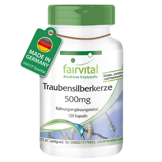 Fairvital | Black Cohosh Capsules 5000mg - 120 Capsules - HIGH DOSE with 500mg Black Cohosh Extract 10:1 per capsule - VEGAN - Cimicifuga Racemosa