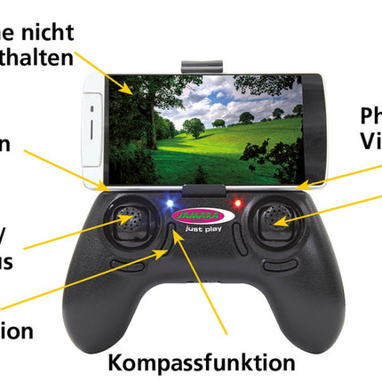 JAMARA 422029 - Angle 120 Altitude HD Wifi VR, incl. VR glasses, altitude hold adjustment, compass/flyback, track following - flight path planning mode, 120° wide-angle camera, low voltage warning, 40 KM/h