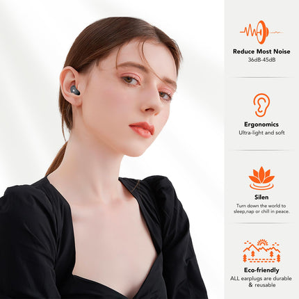 Earplugs for Sleep Noise Cancellation -45dB, Soft and Reusable Silicone Hearing Protection Earplugs with 8 Earplugs and Carrying Case, for Sleeping, Concerts, Working, Studying, Traveling, Black