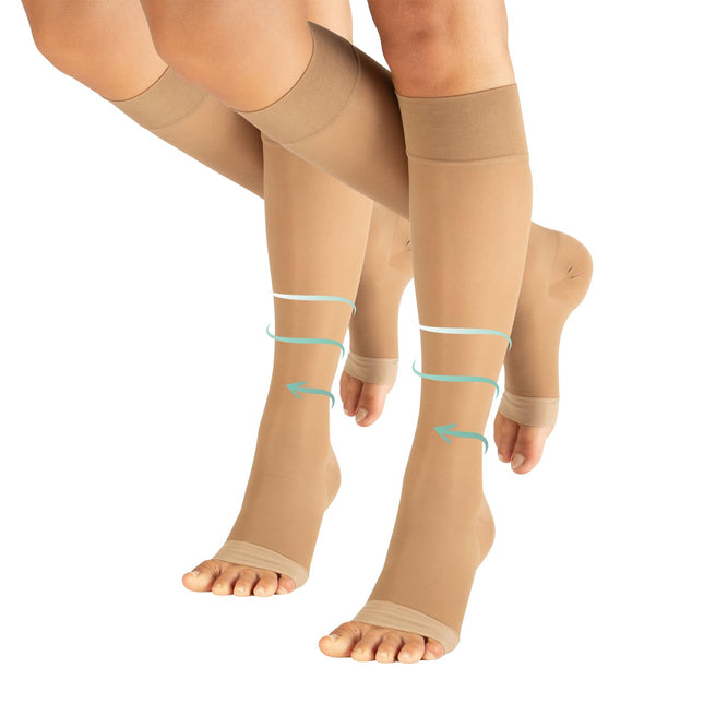 CALZITALY PACK 1/2 Toeless Support Stockings with Strong Graduated Compression 18-22 mm/Hg | Open Toe Compression Stockings | 140 DEN | Made in Italy (2 Pack - Skin Color, L/XL)