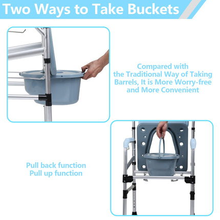 Izrielar Height-Adjustable Toilet Chair, Non-Slip Toilet Chair with Padded Seat and Toilet Bucket, Armrest and Backrest, Foldable Portable Toilet Bucket, Shower Stool up to 160 kg