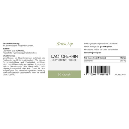 Lactoferrin 250 mg – High-dose 60 capsules for 60 days | Pure immune protein | Made in Germany | No artificial additives