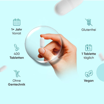 Calcium Magnesium Zinc - 400 Tablets 1+ Year - Magnesium, Vitamin D3, K2, Boron, Selenium, Copper - 500mg Calcium - Vegan - 1 Tablet Per Day - Gluten-Free - Alternative to Capsules - WeightWorld