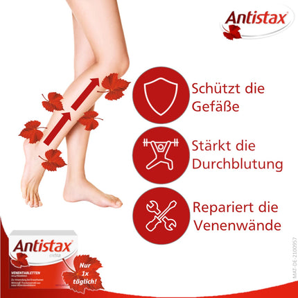 Antistax extra vein tablets, film-coated tablets 360 mg, 30 tablets, with the medicinal power of red vine leaves, for heavy and swollen legs, nighttime calf cramps, and venous insufficiency