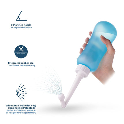 T2 Peri-Bottle - Portable Bidet for Postpartum Care, Perineal Pain Relief - 450 ml Squeeze Bottle with 60° Angle Nozzle, Washable Storage Bag - For Hospital, Pregnancy