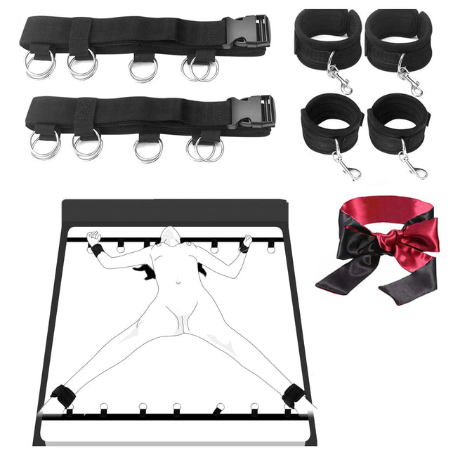 BDSM Sex Bondage Sets, Bed Restraints Handcuffs Blindfold, Hallowa Bondage Set Restraint Rope Extreme Bed Restraints Great for Couples Women Toys