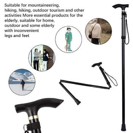 Folding aluminum walking stick, portable walking stick, hiking sticks, foldable walking stick 4 sections aluminum alloy walking stick for hiking camping mountaineering trekking (black)