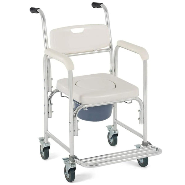 OrtoPrime Commode Chair with Wheels – 3 in 1 – Commode Chair for Seniors – Folding Commode Chair – Shower Commode Chair – Height-Adjustable Toilet Chair – Mobile Commode Chair
