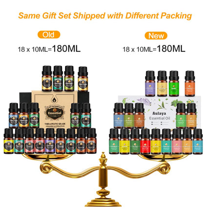 Essential Oils Set 18 x 10 ml, Tea Tree, Lavender, Eucalyptus, Frankincense, Lemongrass, Rosemary, Orange, Mint, Lemon, Bergamot, Ylang-Ylang, Grapefruit, Chamomile, Rose, Vanilla, Patchouli Sage