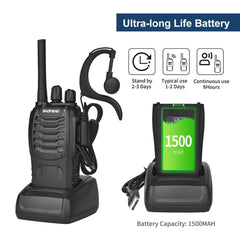 BAOFENG Long-Range Walkie Talkie with Headset, Professional PMR Radios Range 1-5 km, 16 Channels Walkie Talkies, Two-Way Radio with LED Flashlight (2 Pack)