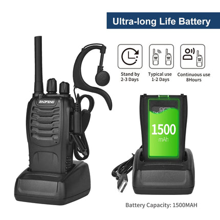 BAOFENG Long-Range Walkie Talkie with Headset, Professional PMR Radios Range 1-5 km, 16 Channels Walkie Talkies, Two-Way Radio with LED Flashlight (2 Pack)