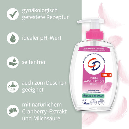 CD Wohlfühl Intim Wash Lotion, 300 ml, Lotion for gentle cleansing of the intimate area, with cranberry extract &amp; lactic acid, soap-free body care, subtle fragrance, vegan