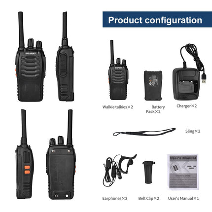 BAOFENG Long-Range Walkie Talkie with Headset, Professional PMR Radios Range 1-5 km, 16 Channels Walkie Talkies, Two-Way Radio with LED Flashlight (2 Pack)