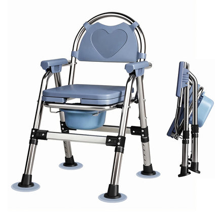 Toilet chair for seniors, portable shower wheelchair, height-adjustable, toilet chair with padded seat and toilet bucket, foldable shower chair, stable, load capacity 200 kg (CY-KJ6201)