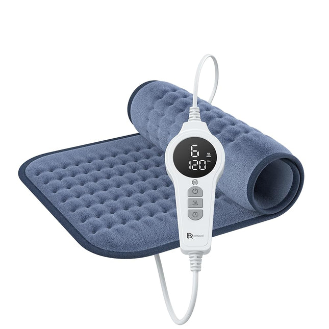 BR Bringer Infrared Heating Pad with Automatic Shut-Off - Heat Pad with Deep Heat - 6 Heat Settings (25-60°C), Overheat Protection, Washable, LED Display, Extra Soft Flannel (Blue, 60 x 30 cm)