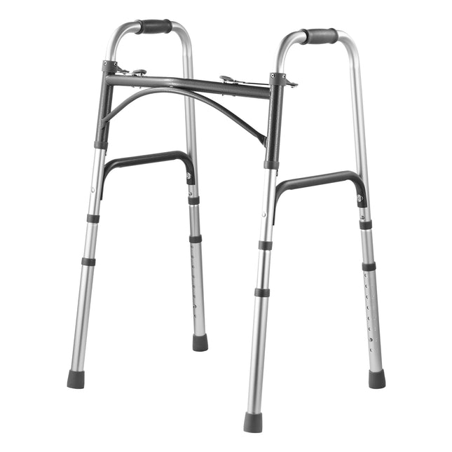 VEVOR Foldable Walker, 2-Button Folding Walker with 8-Level Height Adjustable and Sturdy Handles, Lightweight Aluminum Walking Aid for Elderly and Disabled People, up to 350 lbs