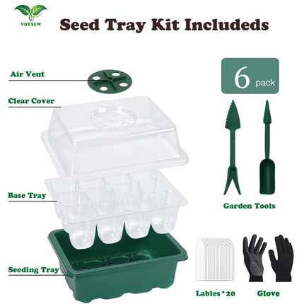 VDYXEW indoor greenhouse cultivation box, 6 pieces 72 cells mini greenhouse cultivation set, mini greenhouse ideal for plant growth and seed germination.