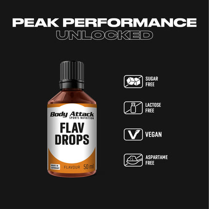 Body Attack Flav Drops - Vanilla - 50 ml - Vegan flavor drops - for sweetening porridge, muesli, etc. - Highly concentrated flavors, pure enjoyment - Aspartame-free, sugar-free, and fat-free, 0 calories