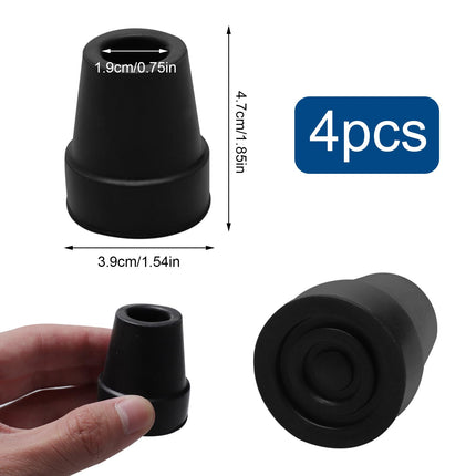 Pack of 4 rubber buffers for hiking sticks, 19mm walking stick rubber buffers, crutches rubber, walking sticks rubber buffers, non-slip rubber tips for hiking sticks, seniors crutches, sticks, walking sticks