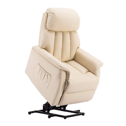 M MCombo TV armchair with electric riser, recliner chair with reclining function, senior armchair for the living room, TV armchair with reclining function up to 140°, with USB 7299 (faux leather, cream white)