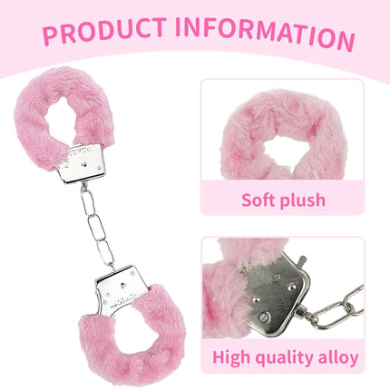 EIHI Pink plush handcuffs, handcuffs for bondage, handcuffs key, handcuffs for SM, for cosplay, party accessories (Pink)