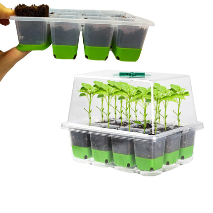 JIUJITSAW 12 Cells Mini Greenhouse Grow Kit, 1 Grow Box Indoor Greenhouse with Silicone Cells, Ventilation Hood for Plant Cultivation (Green)