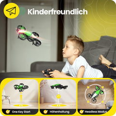 Holy Stone HS210F Mini Drone for Kids, 2 in 1 RC Quadcopter with Landing Mode and Flight Mode, One Key Start, Altitude Hold, 3D Flips, Headless Mode, Toy Gifts for Boys, C0 (Green)