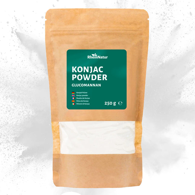 RheinNatur Konjac Powder 250 g - Glucomannan from the konjac root - Natural fiber, promotes satiety - Konjac flour as a binding agent and stabilizer