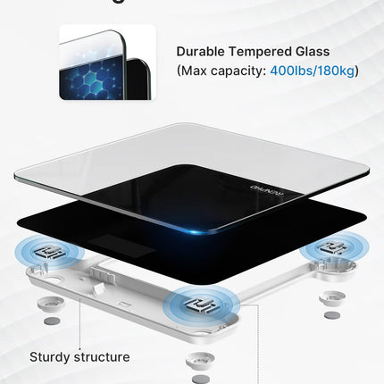 RENPHO Personal Scale, Body Scale with High-Precision Sensors, Digital Personal Scale with Step-On Technology, Safety Glass Weight Scale, Black