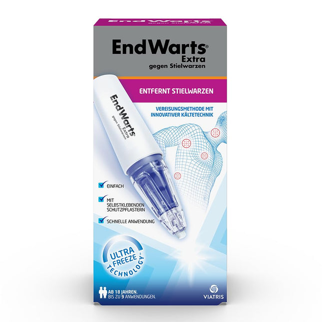 EndWarts EXTRA: Treating pedunculated warts, freezing solution for treating pedunculated warts on the neck, chest &amp; armpits, 9 disposable tips &amp; 9 plasters, patches, spray