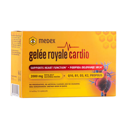 Medex Royal Jelly Cardio 2000 mg - Heart Vitamins - With Royal Jelly, Q10, Vitamins B1, D3, K2 &amp; Propolis - Dietary Supplement - 10 Ampoules - 10 Days