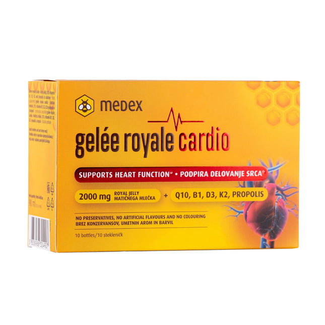 Medex Royal Jelly Cardio 2000 mg - Heart Vitamins - With Royal Jelly, Q10, Vitamins B1, D3, K2 &amp; Propolis - Dietary Supplement - 10 Ampoules - 10 Days