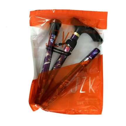 JZK Folding Compact Walking Stick Purple Flowers Extendable Folding Walking Stick Height Adjustable with Wristband and Rubber Sleeve for Home and Travel