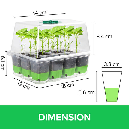 JIUJITSAW 12 Cells Mini Greenhouse Grow Kit, 1 Grow Box Indoor Greenhouse with Silicone Cells, Ventilation Hood for Plant Cultivation (Green)