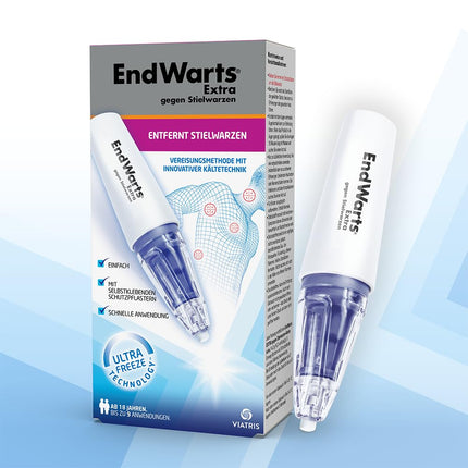 EndWarts EXTRA: Treating pedunculated warts, freezing solution for treating pedunculated warts on the neck, chest &amp; armpits, 9 disposable tips &amp; 9 plasters, patches, spray