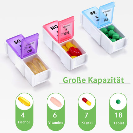 Opret German pill box 7 days 2 compartments morning evening, removable pill box, pill box medication box 7 days tablets weekly box pill box pill box 14 compartments