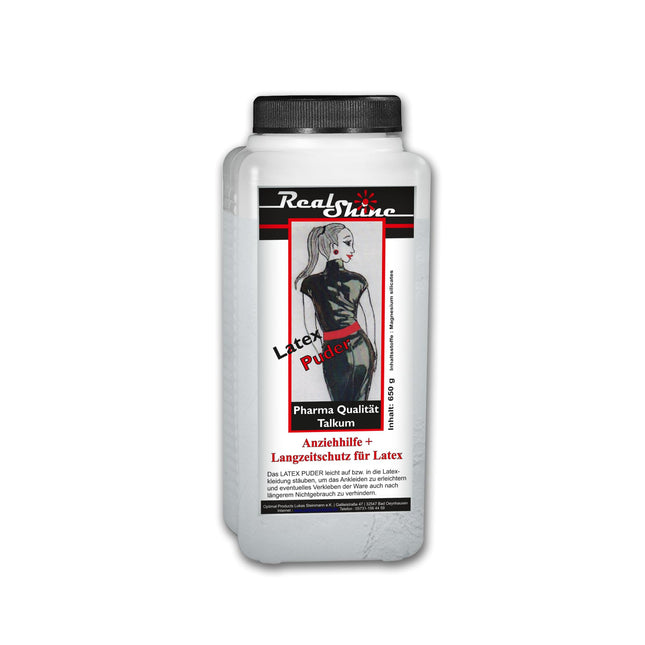 Optimal Products Latex Powder REALSHINE 650 g I white talcum powder suitable as a dressing aid for latex clothing, latex gloves and their storage I odorless pharmaceutical quality talc antistatic