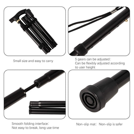 Girls'Love Talk Unisex Foldable Walking Stick Folding Alpenstock Lightweight Canes Height Adjustable Walking Sticks, Hand Strap Stick Hiking, Walking Stick (Black)
