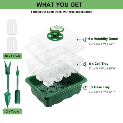 Feizeisun Cultivation Greenhouse, 6 Pieces 72 Cells Mini Greenhouse Cultivation Set Indoor Greenhouse Cultivation Box Greenhouse Cultivation Tray with Lid and Ventilation for Seedling Plant, Green